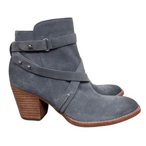 Sam Edelman Merton Grey Suede Strappy Western Heeled Ankle Booties Size 6.5